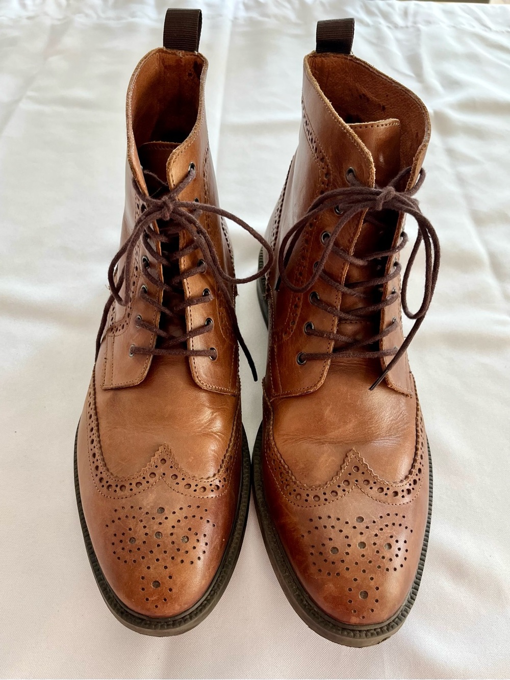 Stafford Men’s Tan Leather Wingtip Brogue Ankle Lace-up Boots 10.5 Dark Academia